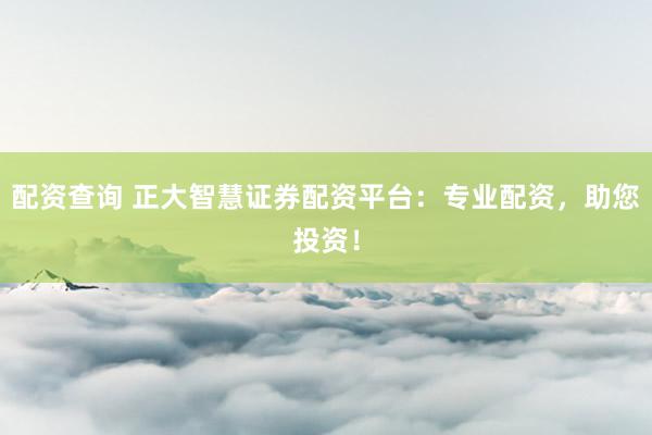 配资查询 正大智慧证券配资平台：专业配资，助您投资！