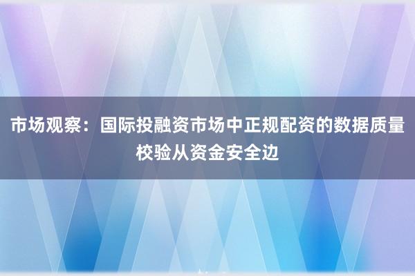 市场观察：国际投融资市场中正规配资的数据质量校验从资金安全边